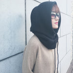 Women Scarf Hat Wool Blend Knitted Neck Hats Soft Warm Head Cap