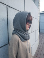 Women Scarf Hat Wool Blend Knitted Neck Hats Soft Warm Head Cap