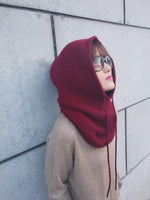 Women Scarf Hat Wool Blend Knitted Neck Hats Soft Warm Head Cap