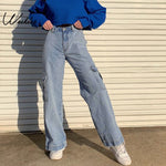 Pockets Patchwork High Waist Jeans Women Streetwear