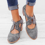 Vintage Women Lace Up Sandal High Heels Cut-Outs Female Casual Footwear