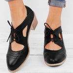 Vintage Women Lace Up Sandal High Heels Cut-Outs Female Casual Footwear