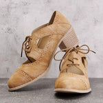 Vintage Women Lace Up Sandal High Heels Cut-Outs Female Casual Footwear