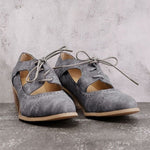 Vintage Women Lace Up Sandal High Heels Cut-Outs Female Casual Footwear