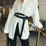 Genuine leather belt waist wide black belt Tie-in shirt waist belt straps