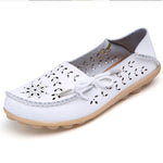 Women Flats Genuine Leather Shoes Female Cutout Slip On Flat Shoes Loafers