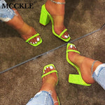 Women Transparent Sandals Ladies High Heel Slippers Open Toes Thick Heel
