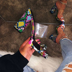Women Transparent Sandals Ladies High Heel Slippers Open Toes Thick Heel