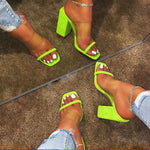 Women Transparent Sandals Ladies High Heel Slippers Open Toes Thick Heel