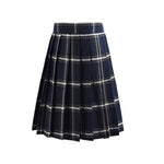 Women high waist pleated plaid skirt