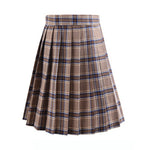 Women high waist pleated plaid skirt