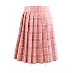 Women high waist pleated plaid skirt