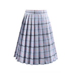 Women high waist pleated plaid skirt