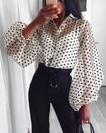 Women Mesh Sheer Blouse See-through Lantern Long Sleeve