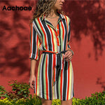 Long Sleeve Shirt Dress Beach Dresses Women Casual Striped Mini Party Dress