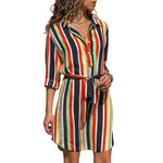 Long Sleeve Shirt Dress Beach Dresses Women Casual Striped Mini Party Dress