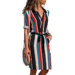 Long Sleeve Shirt Dress Beach Dresses Women Casual Striped Mini Party Dress