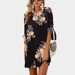Women Summer Dress Floral Print Beach Dress Tunic Sundress Loose Mini Party Dress