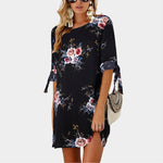 Women Summer Dress Floral Print Beach Dress Tunic Sundress Loose Mini Party Dress
