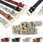 Snake Skin Print Belts For Women Gold Square Pin Buckle