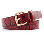 Snake Skin Print Belts For Women Gold Square Pin Buckle