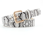Snake Skin Print Belts For Women Gold Square Pin Buckle