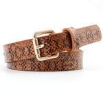 Snake Skin Print Belts For Women Gold Square Pin Buckle