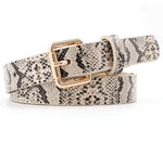 Snake Skin Print Belts For Women Gold Square Pin Buckle