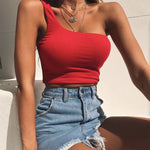 Women One Shoulder Crop Tops Sleeveless T-Shirt