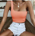 Women One Shoulder Crop Tops Sleeveless T-Shirt