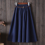 Midi Knee Length Skirt Women With Belt