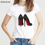 Watercolor high heels shoes print vogue t shirt women