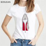 Watercolor high heels shoes print vogue t shirt women