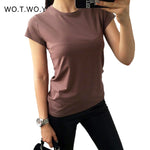 Plain T Shirt Women Cotton Elastic Female Casual Tops