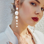 Long Earrings Female White Round Pearl Wedding Pendant Earrings