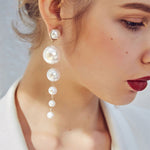 Long Earrings Female White Round Pearl Wedding Pendant Earrings