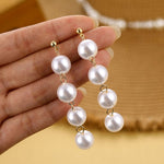 Long Earrings Female White Round Pearl Wedding Pendant Earrings