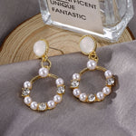 Long Earrings Female White Round Pearl Wedding Pendant Earrings