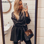 Leather Short Dress With Belt Women Oversized Streetwear Jacket Clothing
