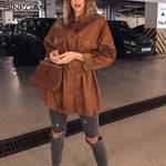 Leather Short Dress With Belt Women Oversized Streetwear Jacket Clothing