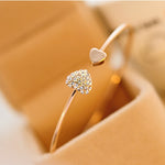 Adjustable Crystal Double Heart Bow Cuff Opening Bracelet For Women