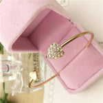 Adjustable Crystal Double Heart Bow Cuff Opening Bracelet For Women