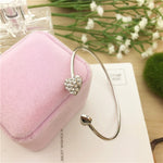 Adjustable Crystal Double Heart Bow Cuff Opening Bracelet For Women