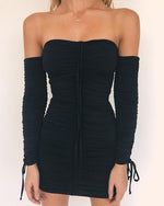 Women Bandage Dress Sexy Off Shoulder Long Sleeve Slim Elastic  Party Dresses