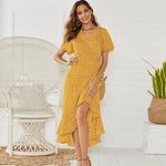 Summer Beach Dress Women Floral Print Long Chiffon Dress Casual V-Neck Split Sexy Party Dress Robe