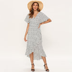 Summer Beach Dress Women Floral Print Long Chiffon Dress Casual V-Neck Split Sexy Party Dress Robe