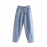 Women Streetwear Pleated High Waist Loose Slouchy Jeans