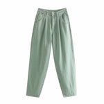 Women Streetwear Pleated High Waist Loose Slouchy Jeans
