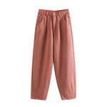 Women Streetwear Pleated High Waist Loose Slouchy Jeans