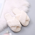 Women House Slippers Warm Faux Fur Soft Plush Furry Female Open Toe Slides